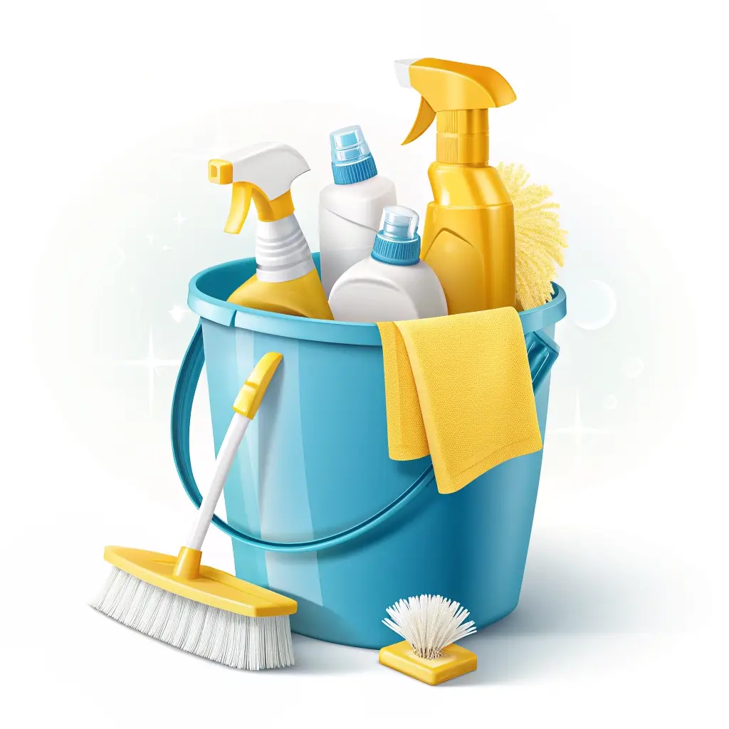 Cleaning bucket illustration with professional supplies
